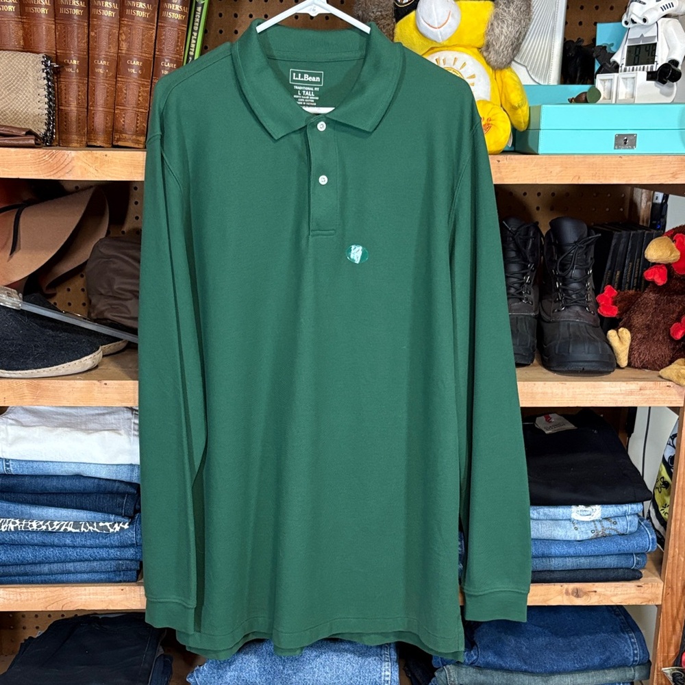 NWOT L.L. Bean Men's Forest Green Long Sleeve Polo